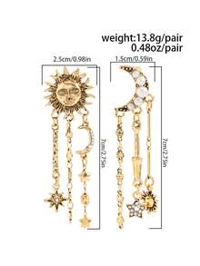2pcs/Set Bohemian Geometric Asymmetric Star Moon Sun Fashion Earrings, Luxurious Elegant Casual, Party, Holiday, Couple Date, Women's Festival Versatile Jewelry Gift - Earring - View 5