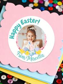 12/24/40pc Custom Easter Baby Photo Round Stickers: Personalized Easter Basket Labels,Easter Favor Stickers,Easter Party Favor,Goodie Bag Sticker - Multicolor - View 5