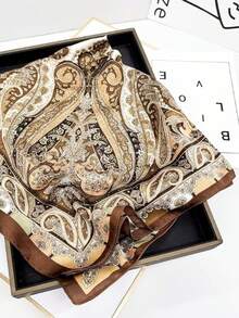 1pc Paisley Print Bandana Classic Head Wrap For Outdoor And Traveling Boho Women Square Scarf, Hair Band, Head Band Women Turban - 棕色 - 查看 5