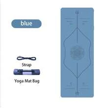 1 件瑜伽垫，1/3 英寸厚纹理表面运动垫，适合家庭锻炼，TPE 防滑瑜伽垫，配有肩带和收纳袋，颜色可选：黑色、紫色、粉色、蓝色、绿色 - 淺藍色 - 查看 2