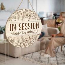 In Session Door Sign - Do Not Disturb Hanging Sign For Therapists, Esthetician Spa Office & Meetings - Natural Wood 9.2x9.2 Inch With "Please Be Mindful" Message - Classic Decorative Design, No Batteries Needed, Massage Relax Room Decoration, Floral Pattern Decor, Crafted With Rope Hanger - Nhiều màu - Xem 3