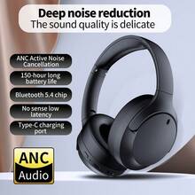 Active Noise Cancelling Bluetooth Wireless Headphones - Foldable Design Ultra-Long Standby And Great Battery Life, Built-In Noise-Canceling Mic, High-Quality Audio Experience  Perfect For Teenagers And Adults, Ideal Gift Choice. - 黑色 - 查看 2