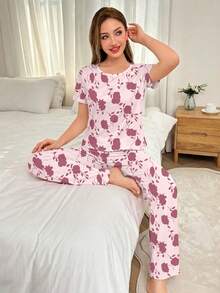 Women's Casual Floral Print Pajama Set - Multicolor - View 1