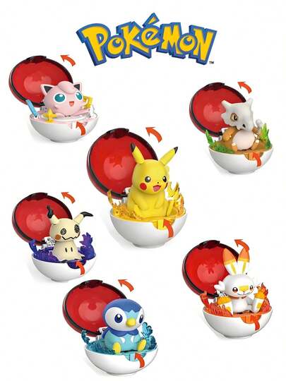 pokemon 官方新一代宝可梦精灵球动画版精灵球模型生日礼物宝可梦玩具6款，皮卡丘，胖丁，皮卡丘动漫角色桌面装饰模型