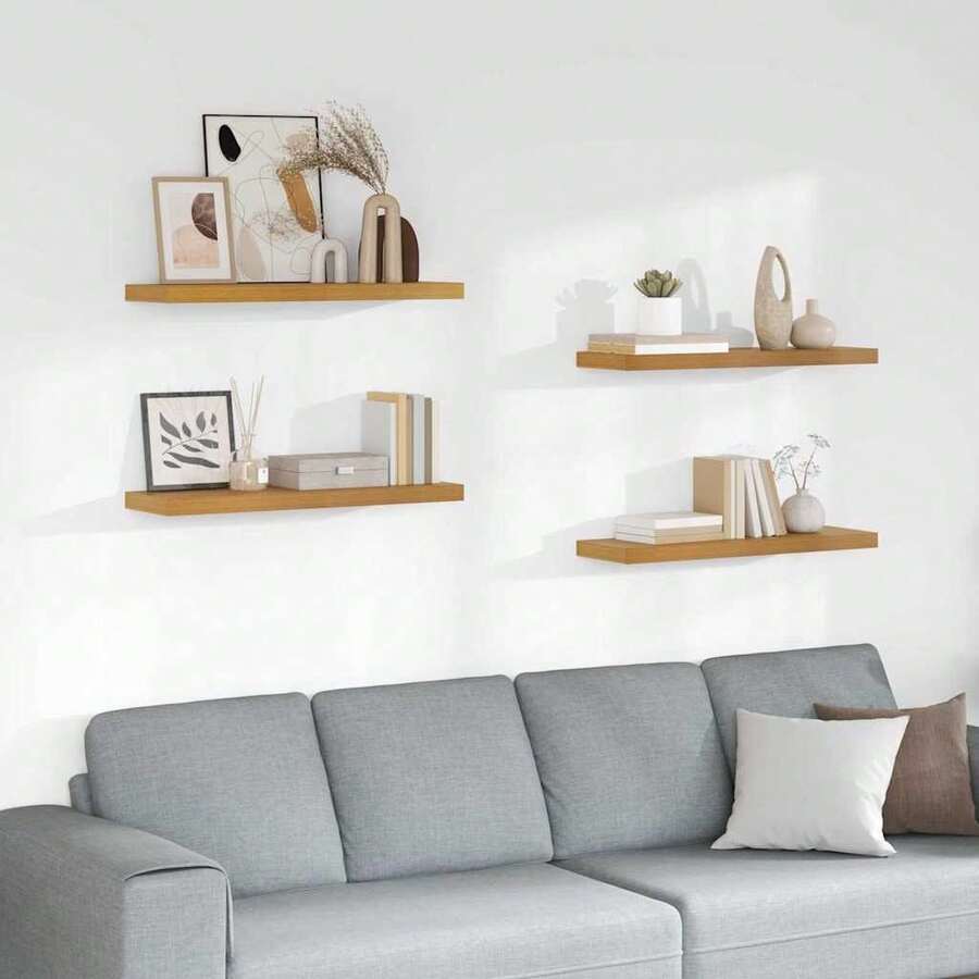 vidaXL Étagère Murale 4 pcs Beige 90 x 23,5 x 4 cm Bois d'ingénierie - Beige - Voir 1