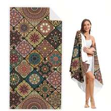 GEL HUT MUN Extra Large, Super Absorbent, Quick Dry Beach Towel - Soft, Sand-Free, Ideal For Pool, Swimming, Bathing, Travel And Camping - Coastal Pattern - Rust Brown - View 3