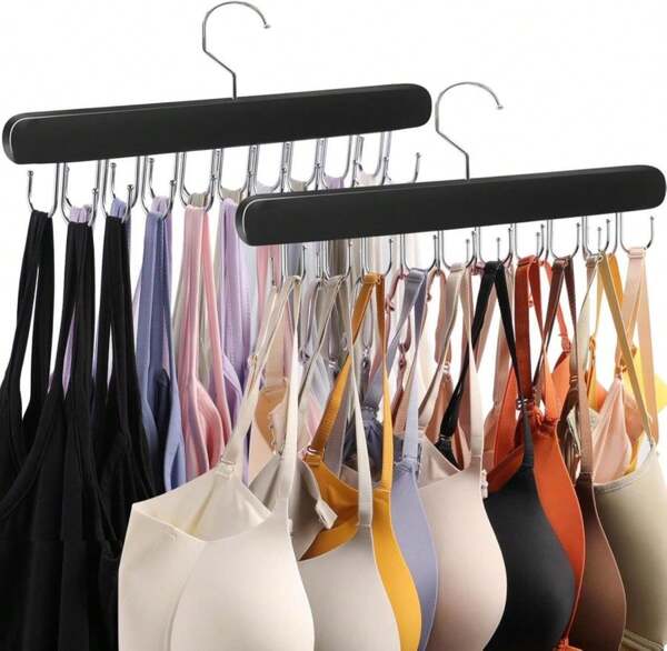 2 Pack Tank Top Hanger, 40 Hooks Large Capacity Bra Hanger For Closet Organizers &Amp; Storage, Bra Organizer Closet, Tank Top Hangers Space Saving For Sports Bras, Tank Top (Black, 2 Pack)