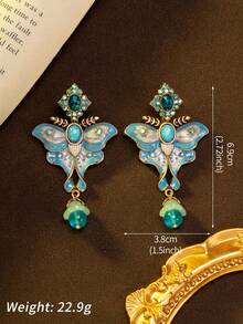 1 paire de boucles d'oreilles papillon vintage ornées de strass, bicolores, mignonnes et à la mode, parfaites pour le quotidien, les banquets, les cadeaux et les bals de fin d'année. - Bleu azur - Voir 4