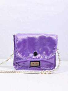 Gucci Purple Square Cosmetic Bag, DIY Pearl Chain Storage Bag, Fashion Shoulder Bag - Purple - View 1