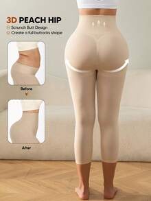 Women's High Waisted Capri Leggings Tummy Control Pants Thigh Slimmer Butt Lift Body Shaper Bottoms For Underwear - 杏色 - 查看 3