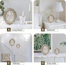 Desklens Vintage Picture Frame, 4x6 Oval Antique Photo Frame With Real Glass Front, Luxury Table Wall Haning Photo Display Home Decor, Gift Ideas, Silver Flower - ColorB - 查看 6