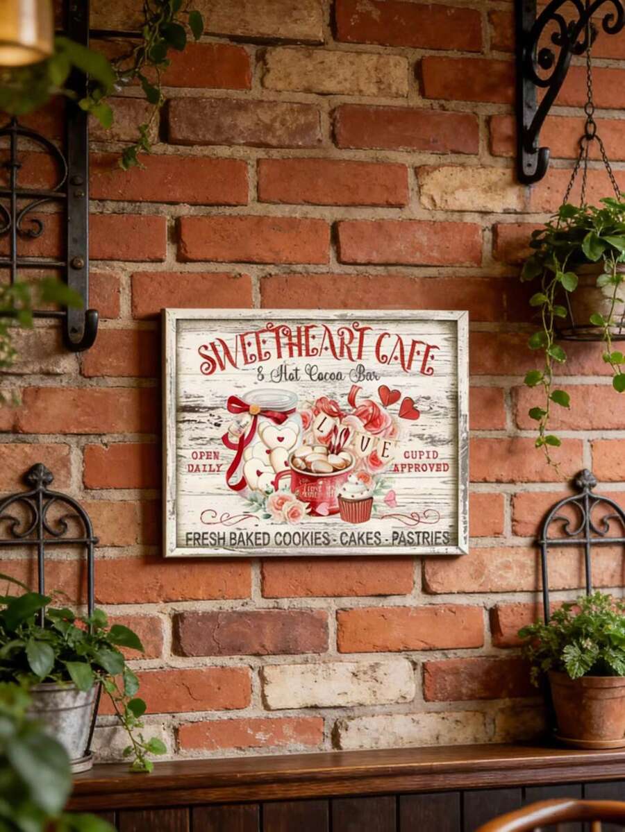 Valentine's Day Rustic Decor, Sweetheart Coffee Hot Cocoa Bar Hanging Photo Frame, Retro Bread Decorative Photo Frame, Valentine's Day Desktop Decor, Perfect For Home, Cafe And Party Decoration, Ideal Holiday Gift For Friends