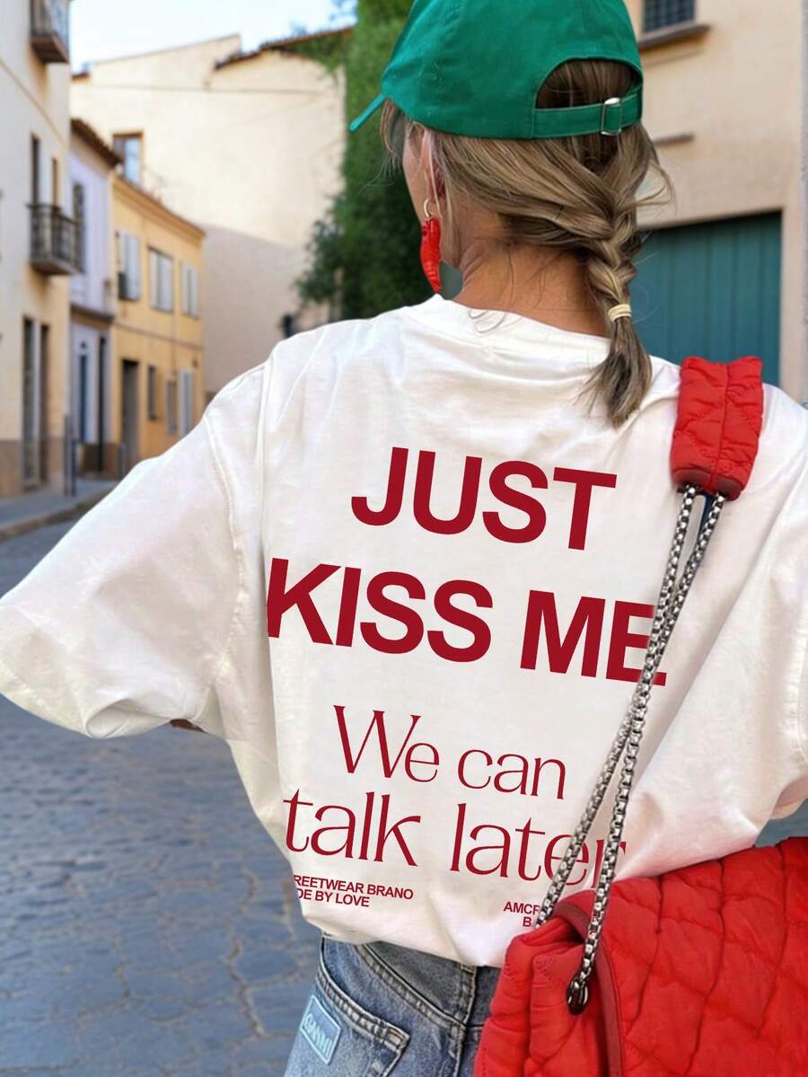 Summer New Simple Fashion Letter Print Daily Casual Round Neck White Short Sleeve T-Shirt, Stylish And Versatile Women Top - White - View 1