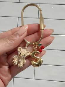 Bubble Initial Bag Charm Cherry Keychain Letters Charm Custom Bag Charms Key Holder Gold Bag Charm Gift Bridesmaid Keychain Gift For Her - Multicolor - View 2