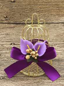 1pc European Style Gold Hollow Iron Bell Wedding Candy Box, Bird Cage Shaped Metal Tin Box, Wedding Supplies & Favors - Multicolor - View 5