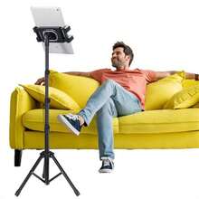 Soporte para Tablet con Altura Ajustable de 57-137cm Trípode para Teléfono Móvil de 4,7-12,9 Pulgadas Rotación de 360 Grados Incluye Bolsa de Almacenamiento - Negro - Ver 3