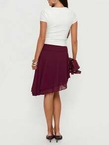 Elegant Casual Solid Color Chiffon Asymmetric/Asymmetrical Layered Skirt, Beach Resort Wear, Spring/Summer - Red Violet - View 10
