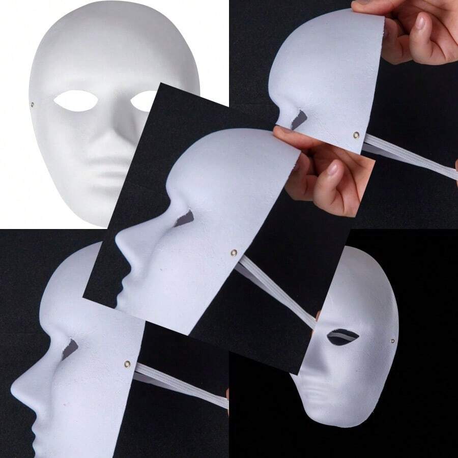 Blank White Paintable Paper Mache Mask DIY Full Face Masks For Artistic ProjectsHalloween Masquerade Parties - As Pic - View 1