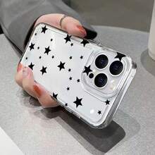 时尚黑色星形图案手机壳，兼容 17/16/15/14/13/12/11 Pro Max/16e/XS/XR/X/8/7 Plus/16e/12/13 Mini/SE2/SE3，精密切割高透明度防震保护套 - 彩色 - 查看 4