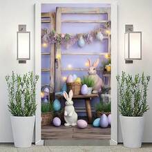 复活节主题背景，复活节彩蛋 - 兔子 - 可用作复活节派对摄影背景、大厅装饰、派对装饰横幅的装饰品，涤纶材质