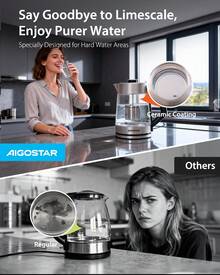 Aigostar Electric Kettle - 2200W Fast Boiling, 1.7L Stainless Steel With Anti-Limescale Ceramic Coating, Temperature Control & Keep Warm, LED Indicator, Includes Tea Infuser - Ceramia - UK Plug(220-240V) - View 2