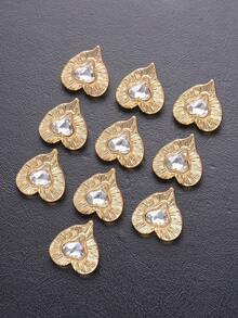 10pcs/Set Vintage Asymmetrical Textured Crystal Glass Metal Heart Shaped Buttons, Elegant For Coats, Sweaters, Uniforms, Suits, DIY Shoes, Hats, Bags, Jewelry Accessories - Multicolor - View 12