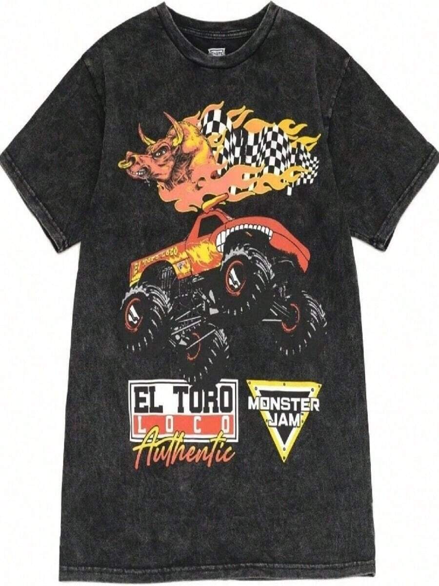 Monster Jam Adult T-Shirt Graves Diggers El Toro Loco Megalodon - Black18 - 查看 1