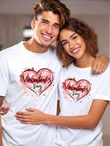 1pc Men's T-Shirt, New Summer Design With Heart Print, Casual Sports Versatile Top, Ideal Valentine's Day Gift - White - View 1