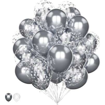 Silver Balloons Set - 20Pcs 10/12 Inch Metallic Chrome And Confetti Helium Latex Pack For Birthday, Wedding, Anniversary, Graduation, Baby Shower Party Decorations