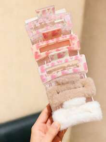 5pcs/Set Cute High-End Versatile Pink Tone Sweet Heart & Square Hair Clips, Strong Grip, Minimalist Daily Women Hair Accessories, Elegant Cute Casual Street Style, Valentine's Day Hair Decor - Multicolor - View 2