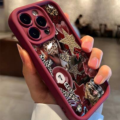 Phone: Vintage Leopard Print Collage Pattern Phone Compatible With 16 Pro/16/16 Plus/15 Pro/15 Pro/15 Plus/15/14 Pro/14 Pro/14 Plus/14/13 Pro/13 Pro/13/12 Pro/12 Pro/12/11 Pro/11 Pro/11/X/XR/XS, Shockproof Valentine's Day Ideas Protective Phone Stylish Love Design Compatible With [Phone Model] Men & Women