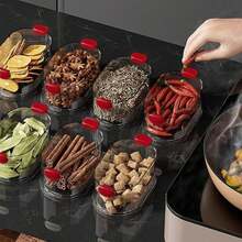 Juego de 4 recipientes apilables para especias, organizador de alimentos sellado multicapa para condimentos, cereales, granos café, tarros almacenamiento despensa cocina rojos, contened - 1 - Ver 5