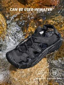 CAMEL CROWN 男士透气舒适休闲沙滩凉鞋，防滑闭趾徒步凉鞋，夏季 - 黑色 - 查看 2