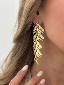 2pcs/Set Bohemian Geometric 3D Leaf & Wheat Earrings, Elegant Luxury Daily Casual, Party, Wedding, Women's Festival Versatile Jewelry Gift - Earring - View 2