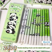 Panda/Capybara 12pcs Boxed Cute Animal Pattern Press Pens Thermal Erasable Gel Pens For Notes And Diaries 0.5mm Blue Ink, Large-Capacity Multi-Layer Pencil Case, Back To School Supplie Essentials Office Supplies Valentine's Day Gifts