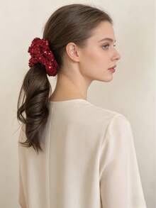 1个女士复古亮片丝绒发圈，优雅风格，高弹力发绳，女士发饰，适合休闲、外出、聚会、派对、约会等场合，女士配饰，送礼佳品，发圈 - 1件 - 查看 4