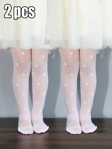 2pcs Baby Girls High Elasticity Heart-Shaped Thin Pantyhose Suitable For All Seasons, Can Be Worn Outerwear - White - View 14