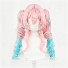 Cosplay Wig Long Curly Pink Blue Anime Ponytail Wig With Bangs 18.9'' Light Pink Lolita Pigtails Game Wigs For Women Party Halloween - Coral Pink - View 1