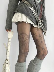 AB Hollow Lace Pantyhose, Ultra-Thin Mesh Gray Stockings, Star Gray Fishnet Tights For Women - Multicolor - View 12