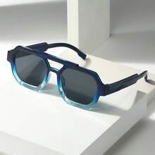 1pc Unisex Square Frame Minimalist Stylish Fashion Glasses, Suitable For Travel, Casual, Party, Beach, Daily Wear - Gradient Blue Frame Gray Sheet - View 7