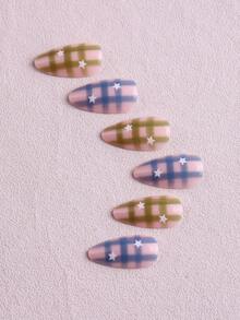 Bộ 24 móng tay giả ngắn hình hạnh nhân 3D bằng gel, kiểu dáng mùa xuân và hè, họa tiết ngôi sao và kẻ sọc nhiều màu, móng tay acrylic dán kiểu Y2K, bộ móng giả vừa vặn hoàn hảo, bao gồm: 1 miếng gel dẻo và 1 dũa móng. Dễ dàng tạo kiểu móng mùa xuân và móng kiểu Pháp, phù hợp cho phụ nữ và bé gái sử dụng hàng ngày, đi làm, dự tiệc. - Nhiều màu - Xem 3