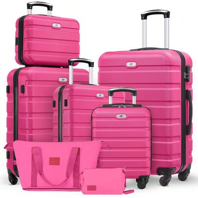Large Capacity ABS Hardside Luggage Set, 16/20/24/28 Inch Spinner Suitcases + 2 Travel Bags + 1 Cosmetic Case, 7-Piece Set For Holiday Travel, Business Commutes, Valentine's Day Getaways, Spring Travel Traveling Bags Suitcase Clothes Storage Cruise Essentials Vacation Essentials