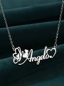 Customized Elegant & Cute Butterfly Name Necklace, Stainless Steel Pendant Necklace, Perfect Gift For Valentine's Day, Christmas, Back To School Fashion - Multicolor - View 4