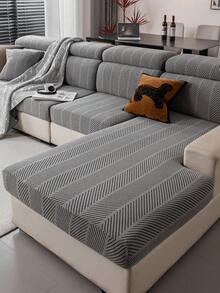 1pc Simple Striped Sofa Slipcover, High-End Non-Slip Living Room Couch Cover Cushion, Machine/Hand Washable, Pet-Friendly, Suitable For All Seasons, Home, Kitchen, Bedroom, Office Use - Dark Grey - View 4
