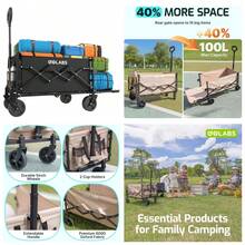 Collapsible Wagon Cart Max 350lb Load & Expandable Storage 100L, Double Bearing Design For Flexible Steering, Foldable Heavy Duty Garden Cart With 2 Cup Holders For Groceries, Garden & Camping - Black - View 2