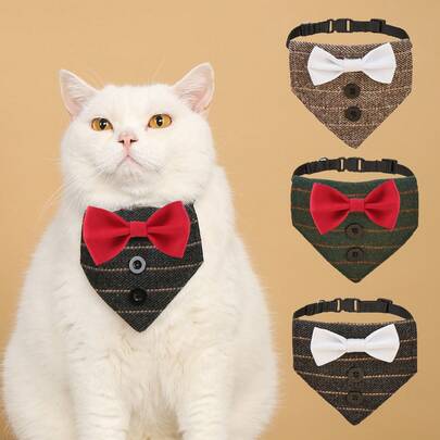 Formal Cat Tuxedo Collar, Wedding Valentine's Day Kitten Bandana Collar With Bowtie, Adjustable Pet Tux Costumes For Cat Kitten Pet Supplies