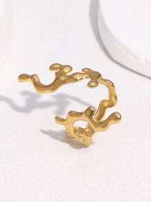 1pc Asymmetrical Line Shaped Exaggerated Gold-Plated Stainless Steel Ring, Unique Design, Suitable For Women's Daily, Party, And Date Wear