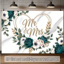 2D平面，1件装优雅花卉“先生和夫人”婚礼横幅 - 奢华金色字母搭配绿叶和粉色玫瑰 - 适用于婚礼、周年纪念日 - 1pcs - 查看 5