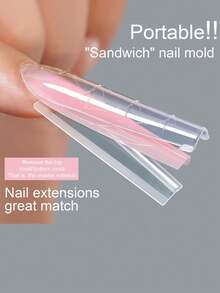 256pcs/Box Almond & Round Nail Extension Mold Set, Sandwich Style With Alignment Guide, Reusable For DIY Quick Nail Extension, 16 Sizes, Transparent Plastic Mold, Suitable For Salon-Level Manicure At Home - Multicolor - View 2