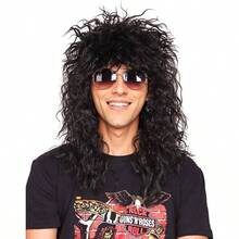 70s 80s Hair Metal Rocker Hippie Costume Accessories - Long Curly Black Synthetic Costume Wig For Halloween, Cosplay, Anime, Themed Parties Unisex Adjustable Design - Black - View 7